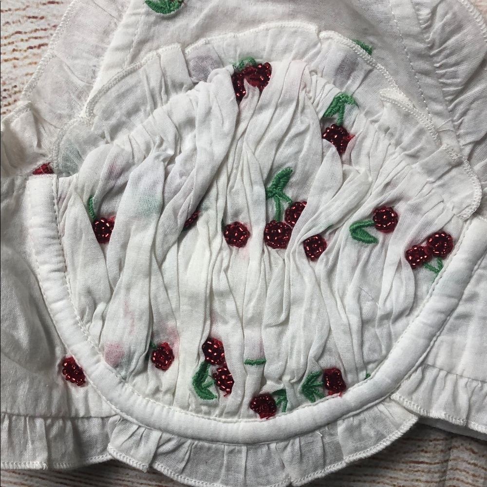 For Love And Lemons White Hand Beaded and Embroidered Cherry Halter Bralette - Picture 5 of 14